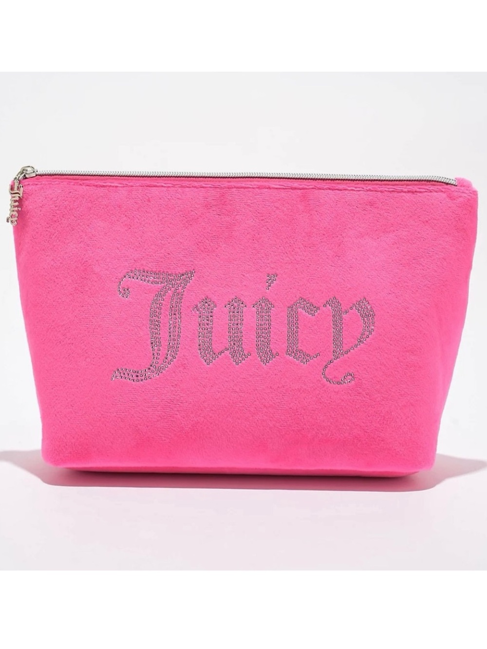 JUICY COUTURE Rhinestone Logo Pink Velour Makeup Pouch Travel Bag NEW NWT